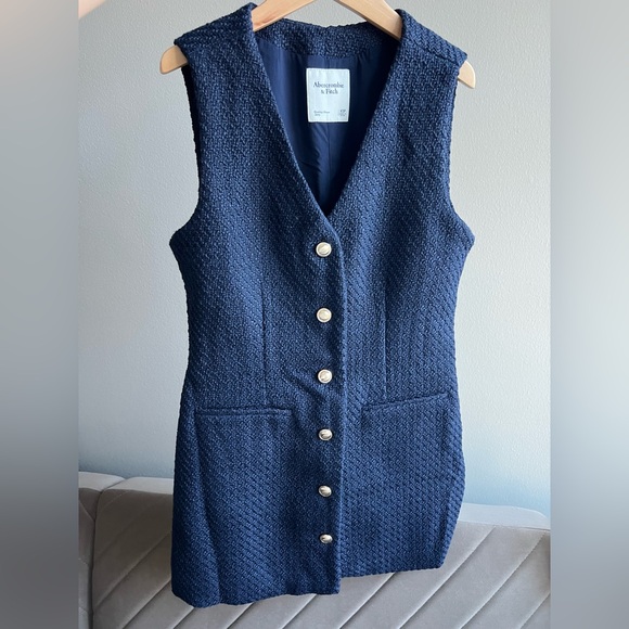 Abercrombie & Fitch Sweaters - Abercrombie Mara V-neck Navy Blue Tweed Vest Dress